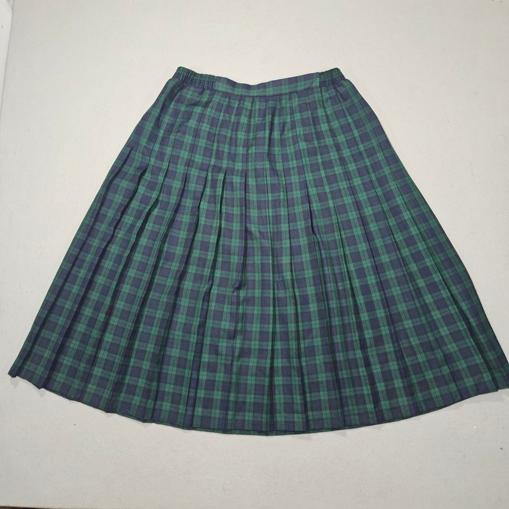 VTG Chadwick's 90s Wool Blazer Skirt Set Green Navy Plaid Sz 16 - Picture 7 of 10
